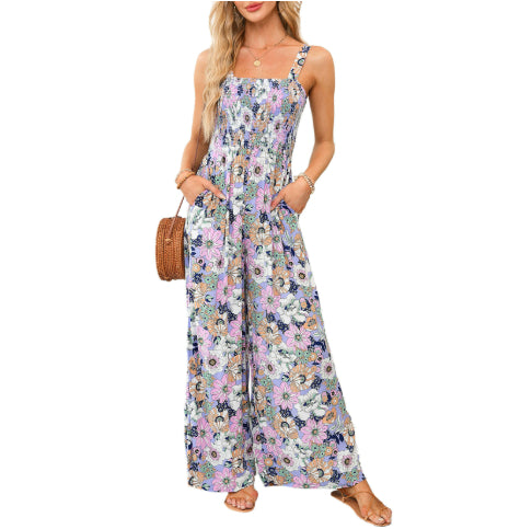Ærmeløs Jumpsuit Til Kvinder Med Blomsterprint