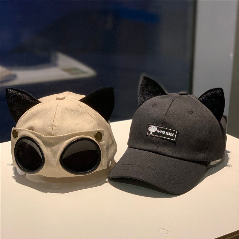 Women's Fashion Casual Cat Ear Glasses Baseball Hat