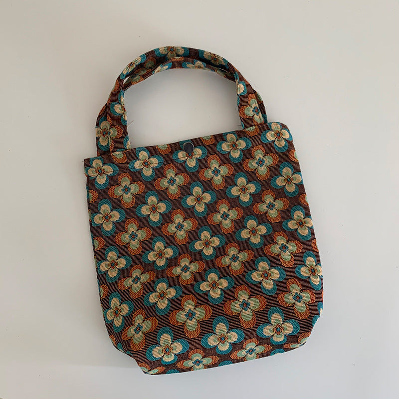 Mountain Vintage Jacquard Yarn-dyed Portable Ins Ladies Hand Bag
