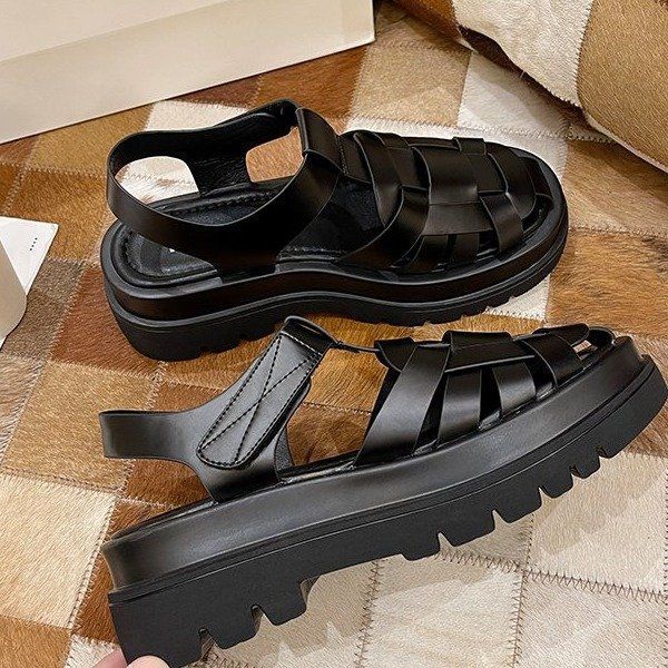 Platform Platform Black Sports Woven Toe Shoes