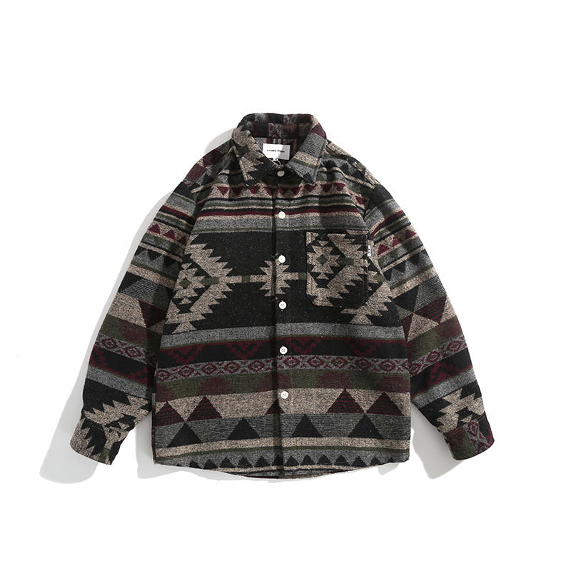 Retro Woolen Ethnic Long-sleeved Shirt Loose Coat