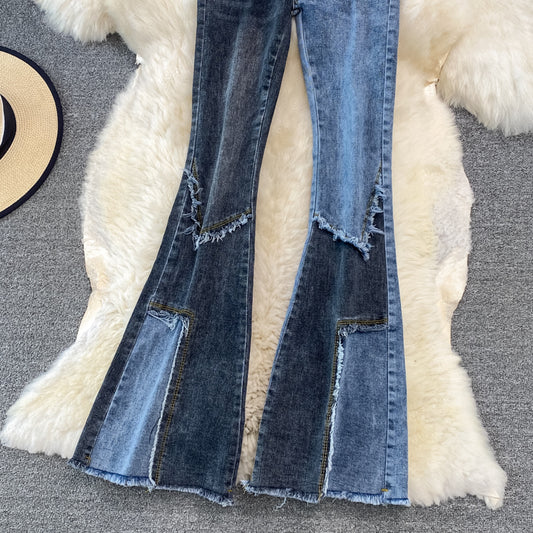 Floor Mopping Vintage Raw Edge Slim Flared Trousers