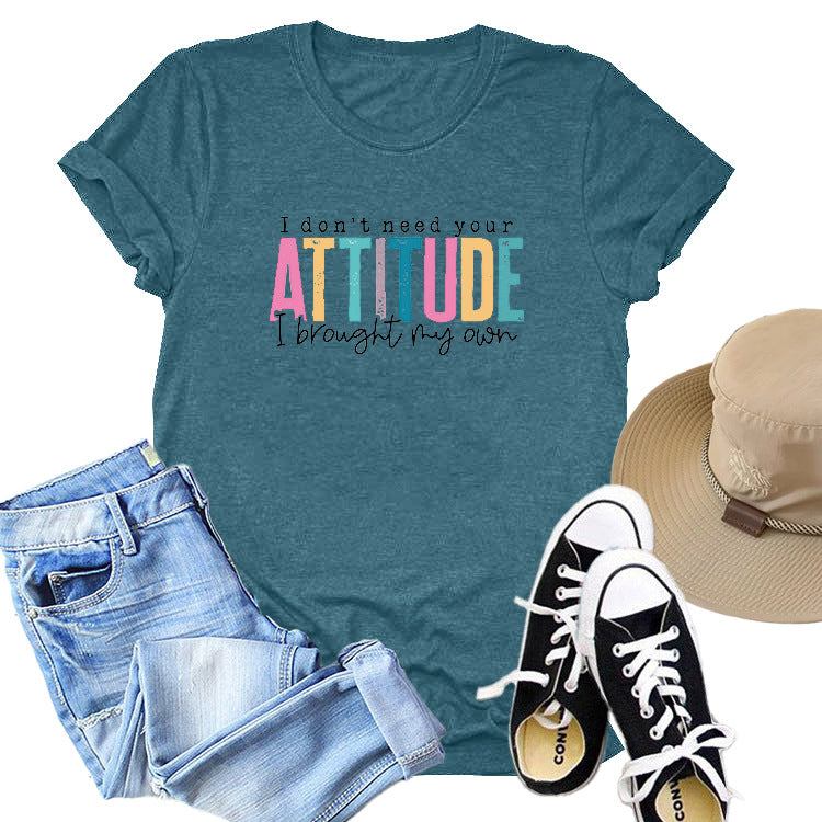 Colored Cotton T-shirt Women's Short Sleeve Letters