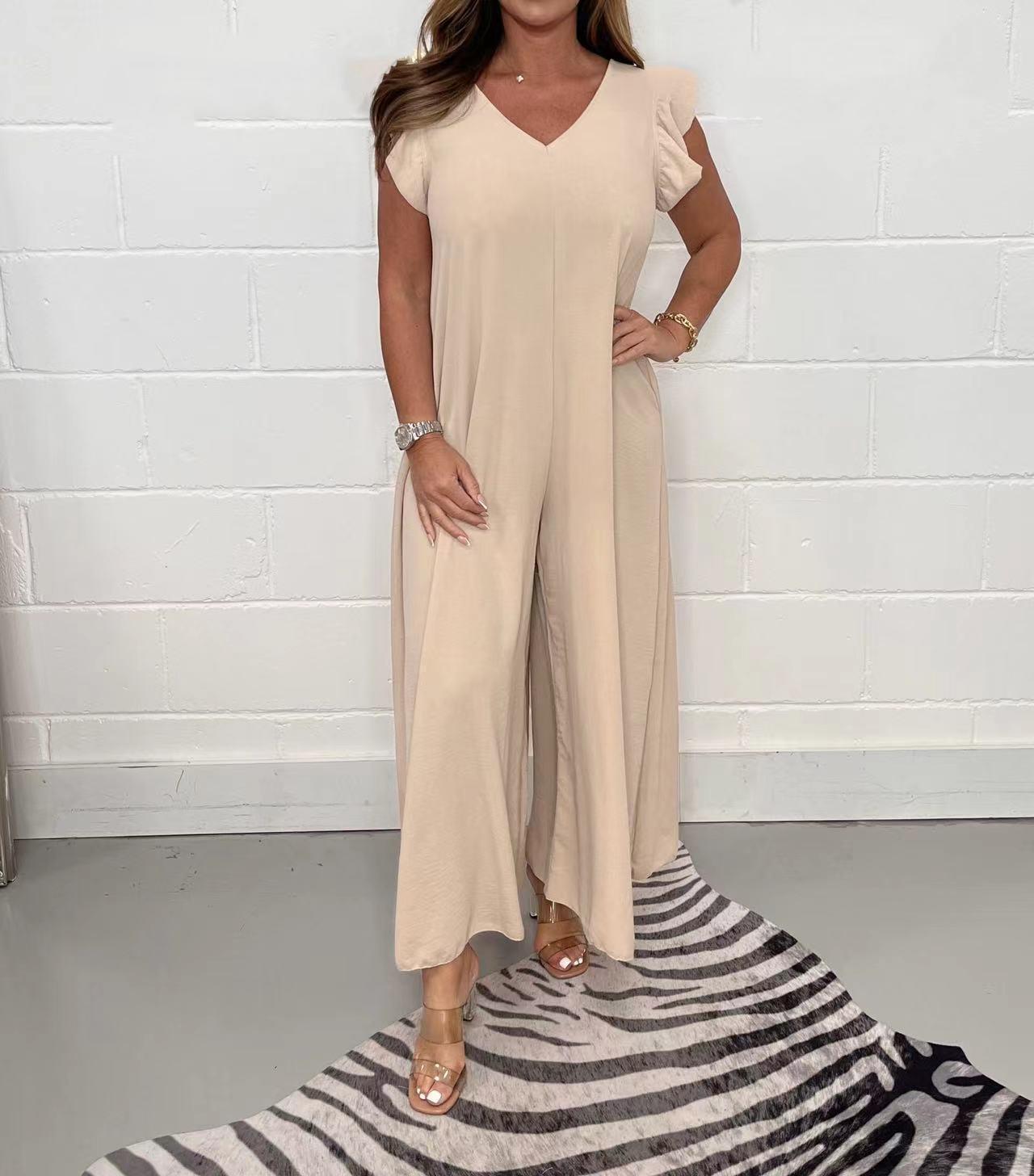 Women's Casual Short Sleeve And Long Pattern Jumpsuit