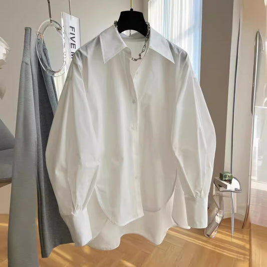 Spring Outfit Sheep-leg Sleeve Loose-fitting Long-sleeve White Shirt