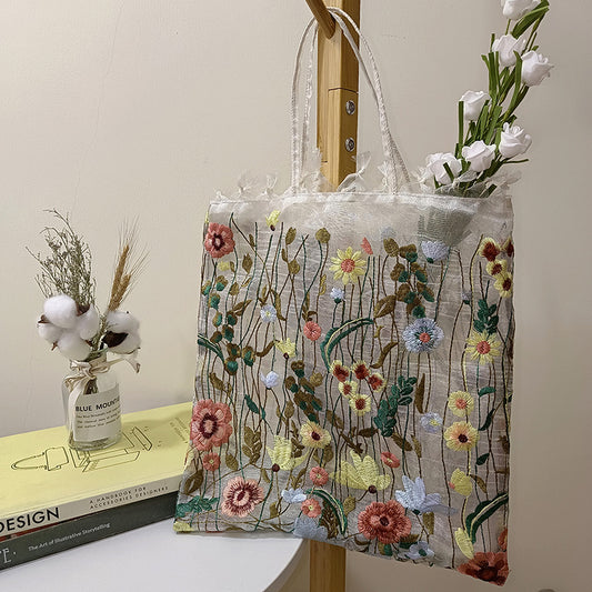 Hand Embroidered Flower Shoulder Bag Hand Lace