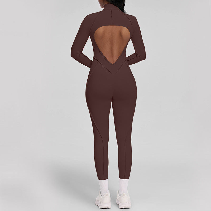 European And American Stereo Long-sleeve Zipper Yoga Jumpsuit