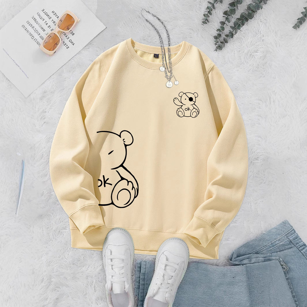 Kawaii OK Teddybjørn Tryk Sweatshirts Til Kvinder Klassisk