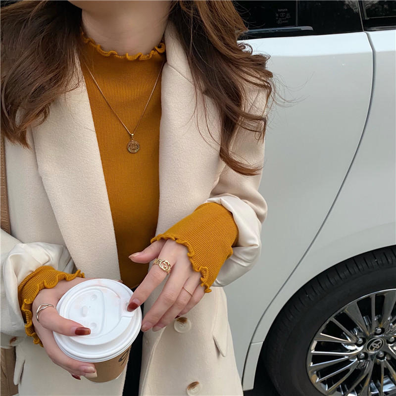 Half High Collar Inner Lining Bottom Sweater Slim Fit Fit Long Sleeved Sweater