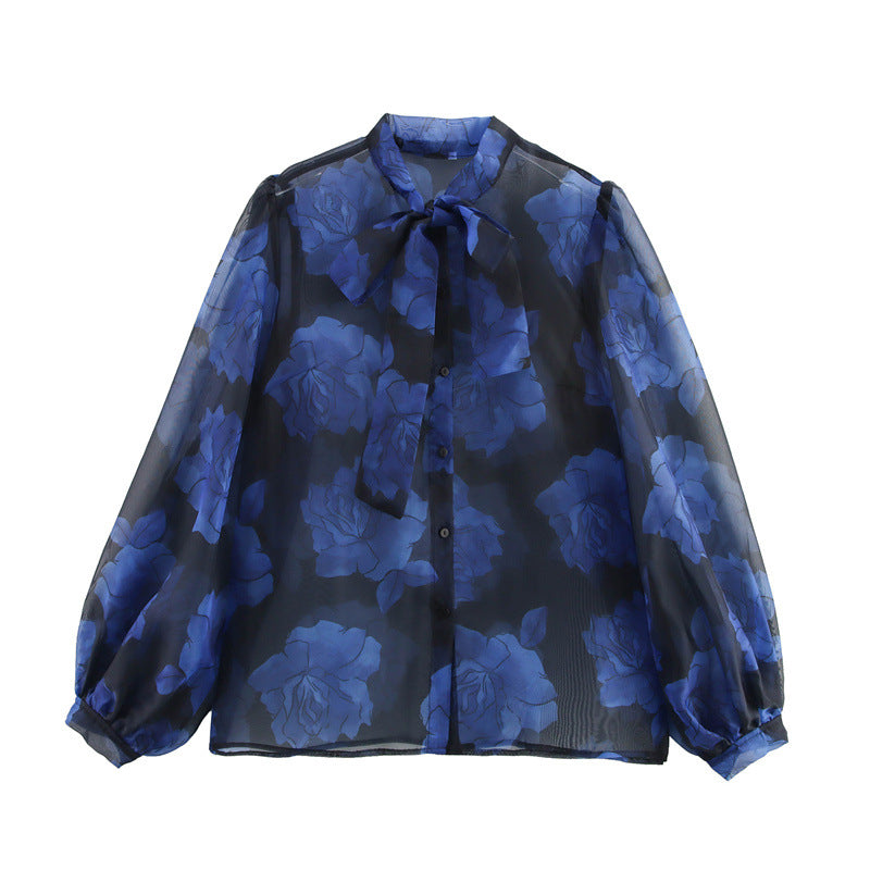 Organza Printed Lace-up Shirt