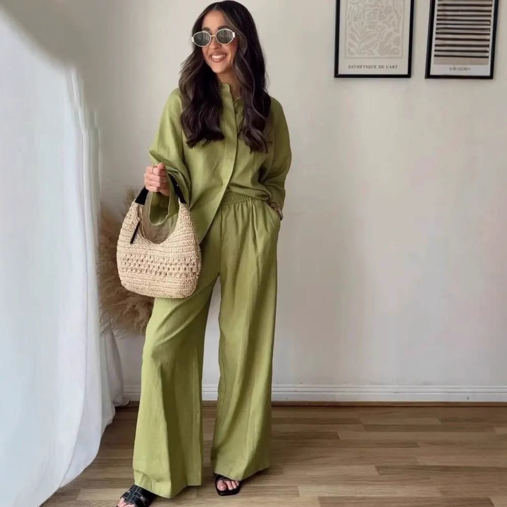 Womens Relaxed-fit Top And Wide-leg Pants Casual Set