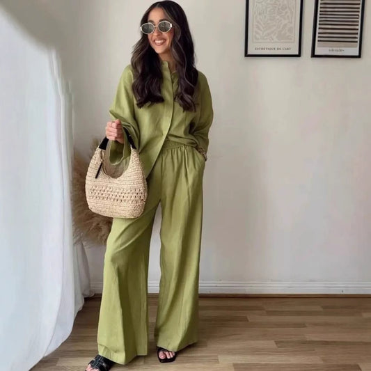 Womens Relaxed-fit Top And Wide-leg Pants Casual Set