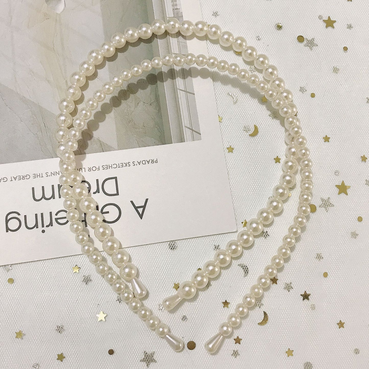 Women's Pressed Hair All-match Pearl Headband Three-piece Set