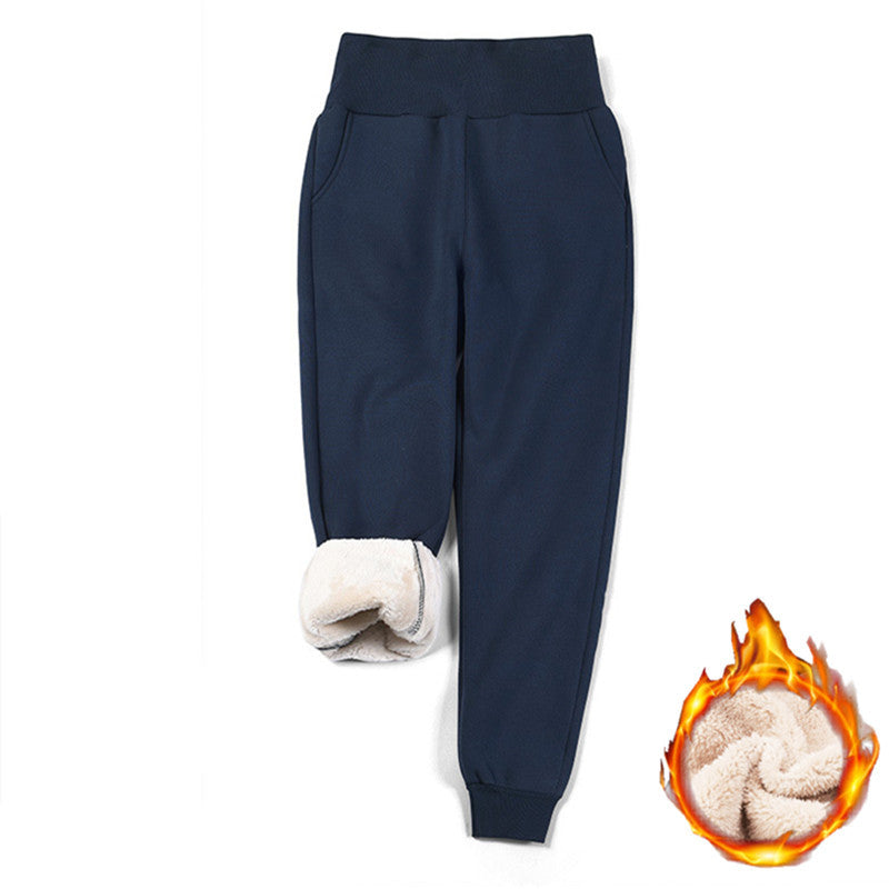 High Waist Warm And Fleece Trousers Show Thin Feet In Leisure
