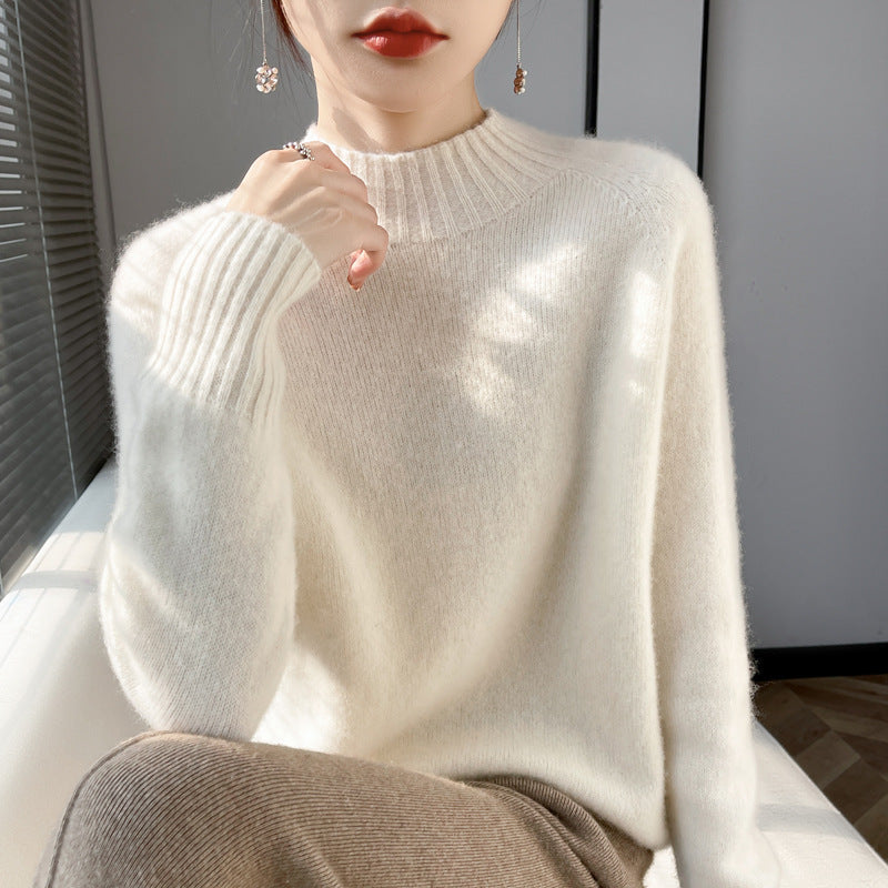 Pullover Half Turtleneck Thick Loose Wool Knitted Sweater