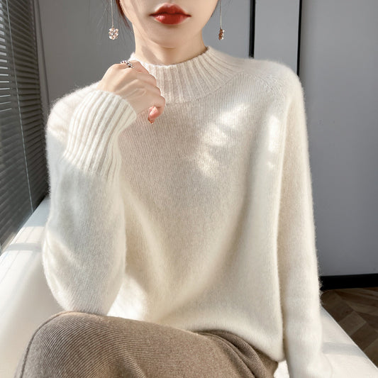 Pullover Half Turtleneck Thick Loose Wool Knitted Sweater