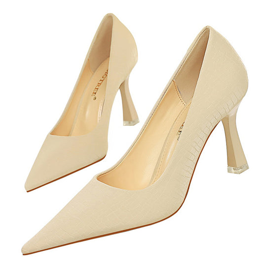 French High Heels Vintage Yellow Single Shoes