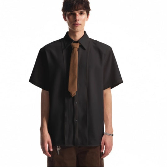 Detachable Padded Shoulder Lapel Short Sleeve Shirt For Men And Women