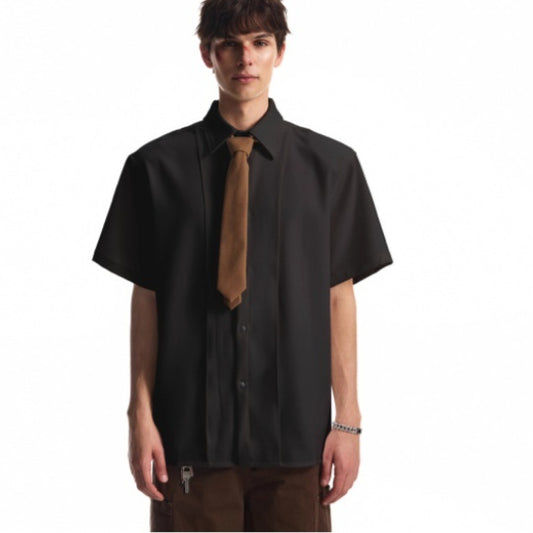 Detachable Padded Shoulder Lapel Short Sleeve Shirt For Men And Women