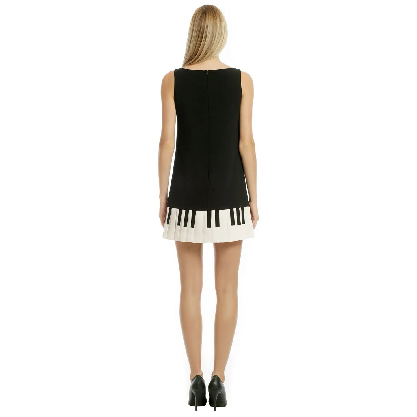 Women's Fashion Color-Block Pleated Skirt Dress With Piano Key Design