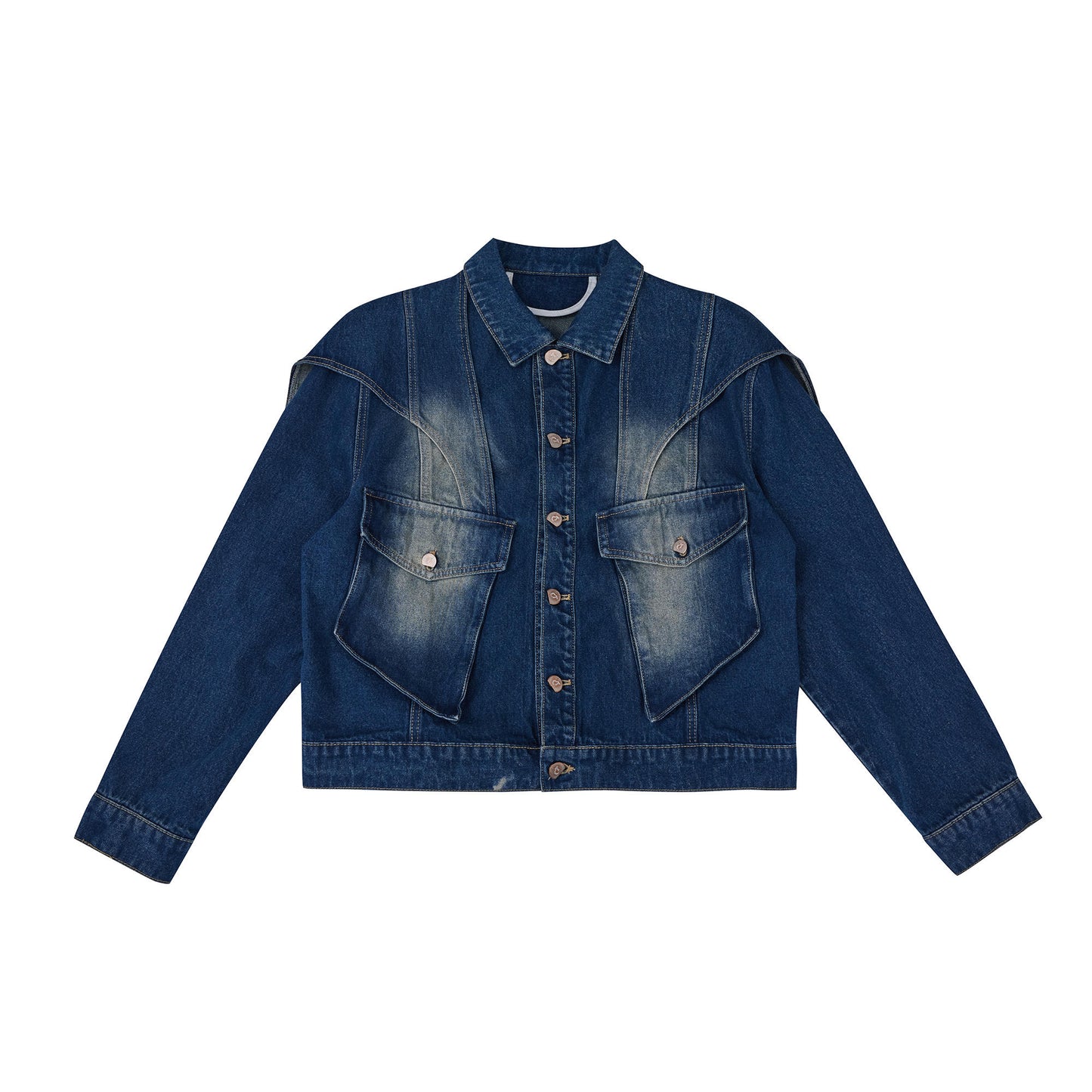 Niche Double-layer Design Short Denim Coat Blouse And Pants