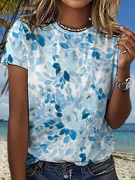 Casual Round Neck Short Sleeves Regular Pullover 3D Digital Printed T-shirt