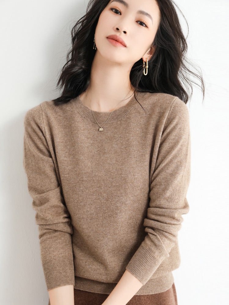 Slim Fit Solid Color Round Neck Base Pullover Sweater
