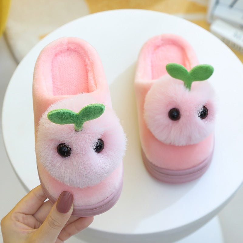 Princess Plush Three Dimensional Head Baby Cotton Slippers