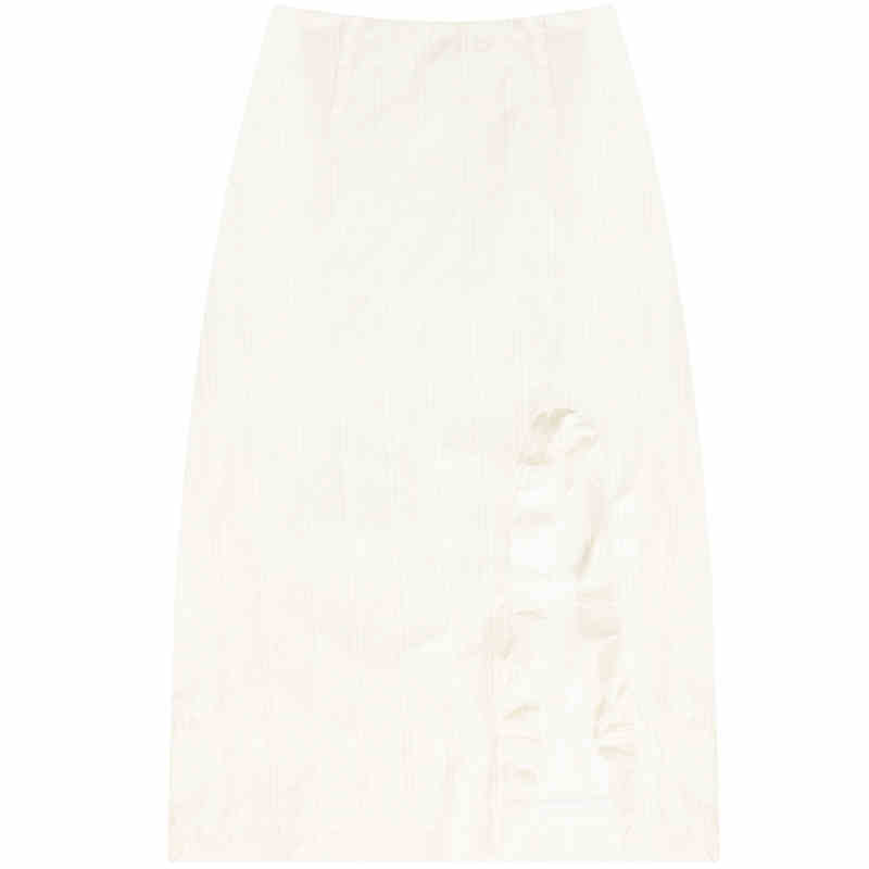 High Waist Apricot Ruffled Lace Split Midi Skirt