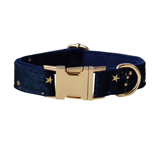 Blue Star Flannel Gold Buckle Dog Ring