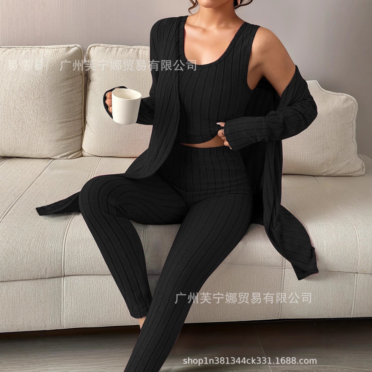 Stylish Solid-Color Three-Piece Homewear Set