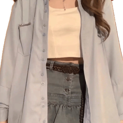 French Blue Bow Long Sleeve Shirt