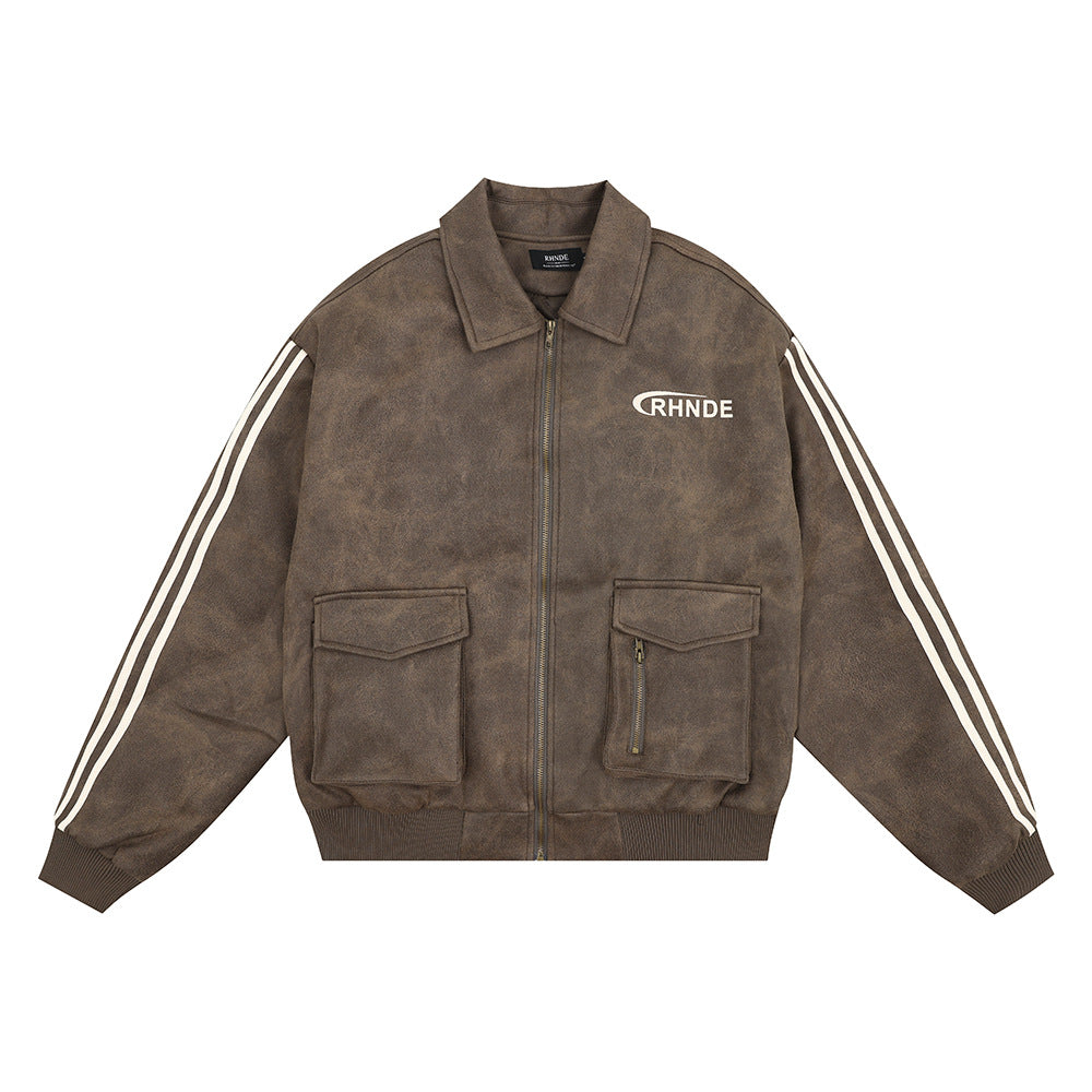 Men's Lapel PU Leather Jacket Coat