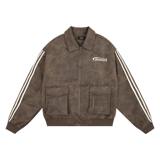 Men's Lapel PU Leather Jacket Coat
