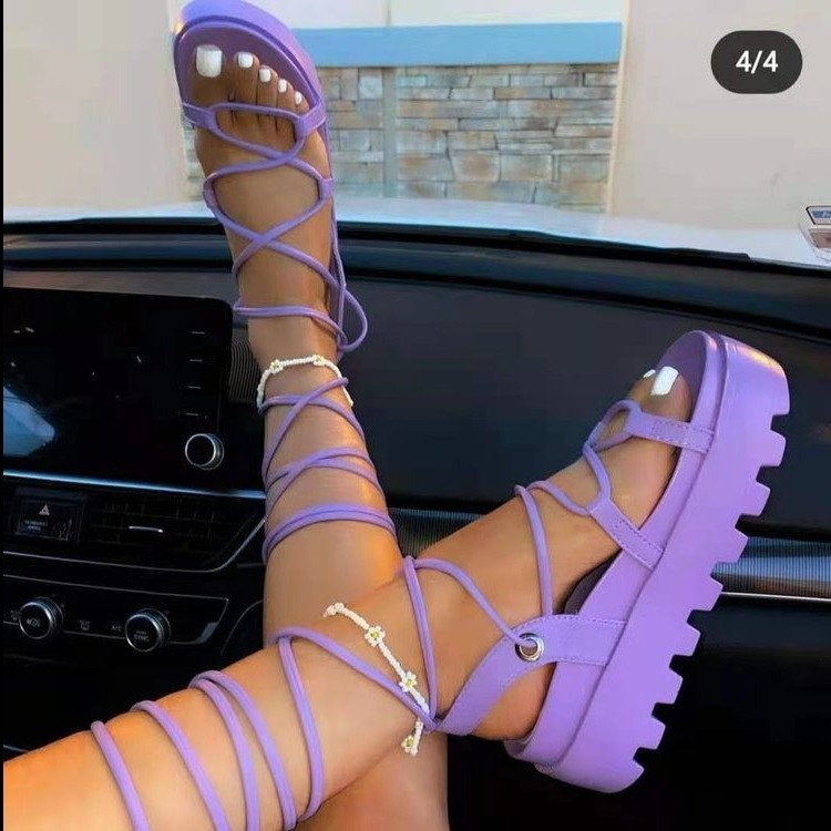 Large Size Sponge Cake Sole Strapped Roman Sandals