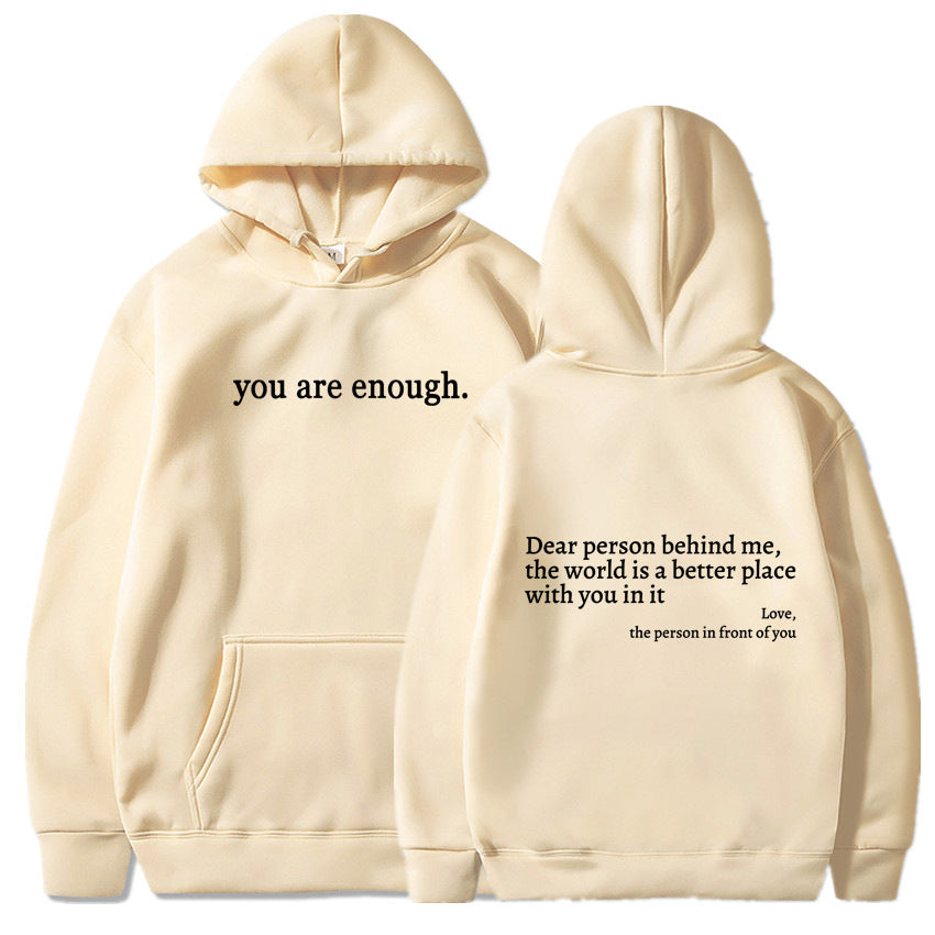 Letter Printing Drawstring Fleece-lined Hoodie