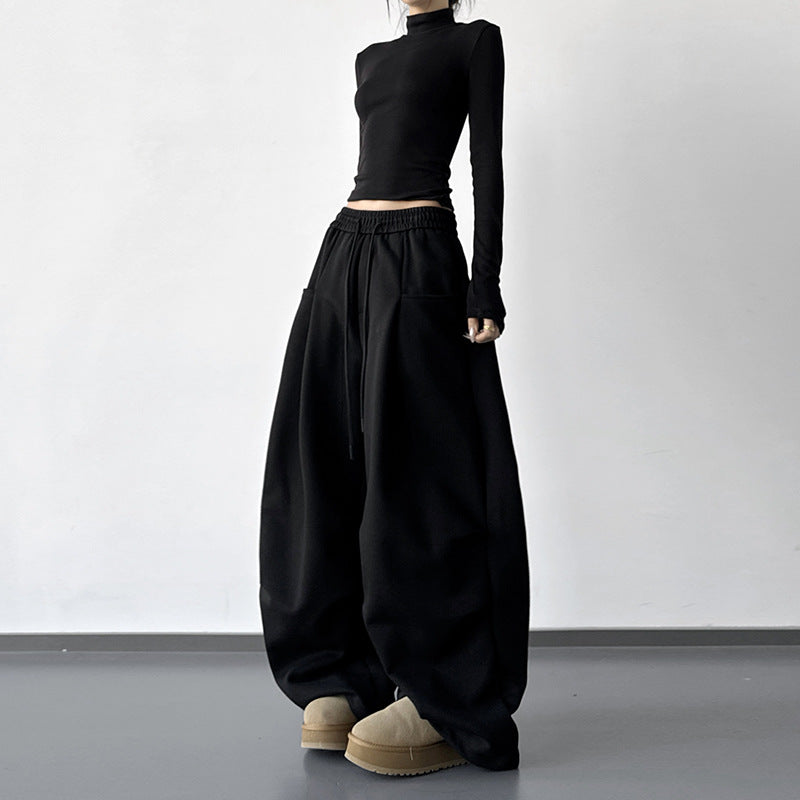 New Autumnwinter Women's White Work Pants With A Designer-style Drawstring