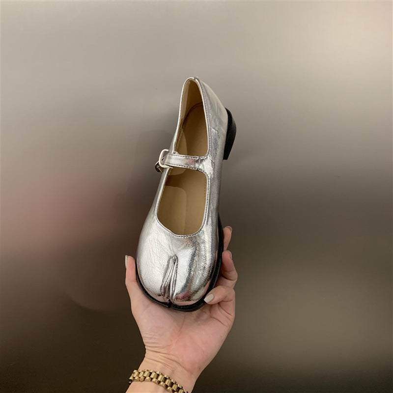 Retro Square Head Fake Split Toe Pumps Mary Jane