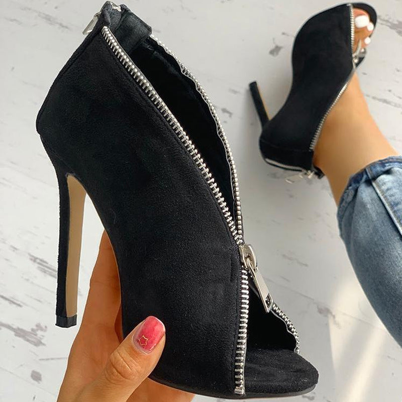 Fashion Sexy Fish Mouth Stiletto Heel Zipper 40-43 Sandals