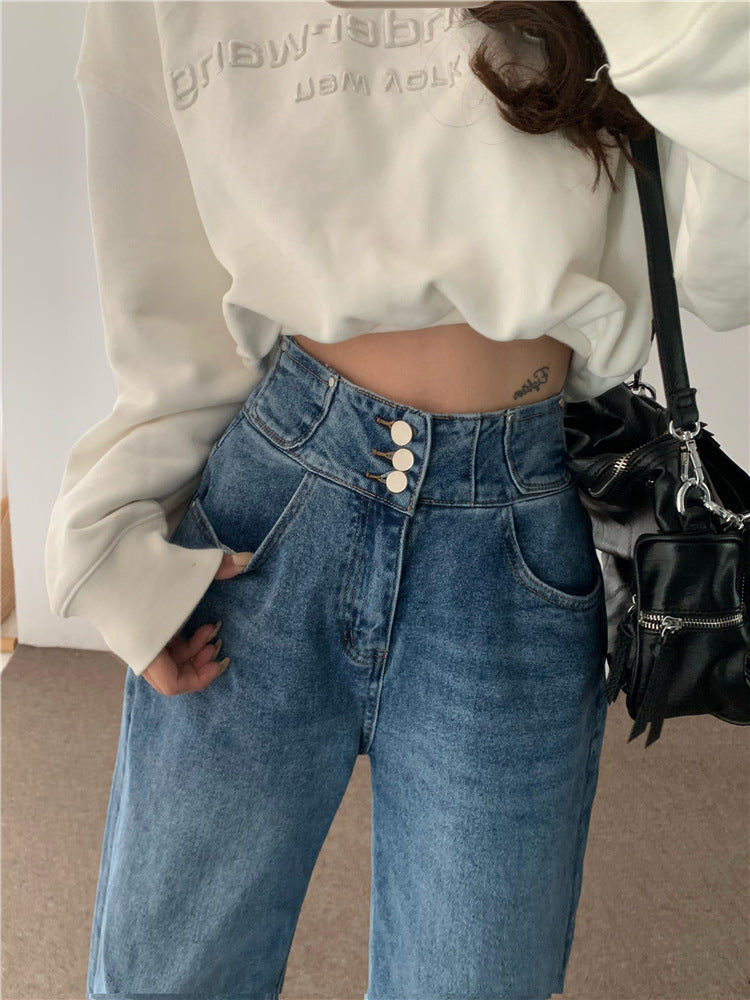 High Waist Jeans Women Fashion All Match Loose