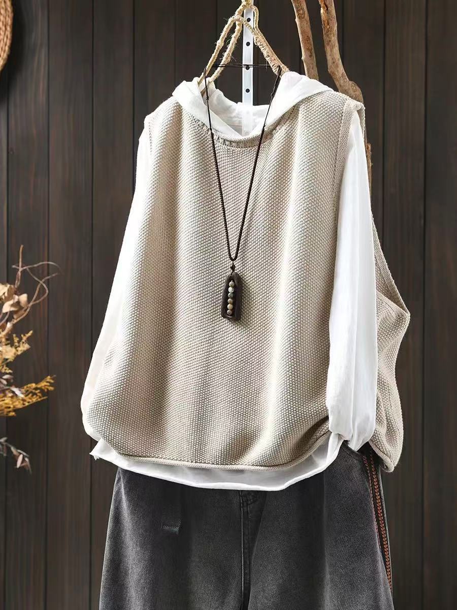 Retro Casual Round Neck Pullover Knitted Cotton Vest