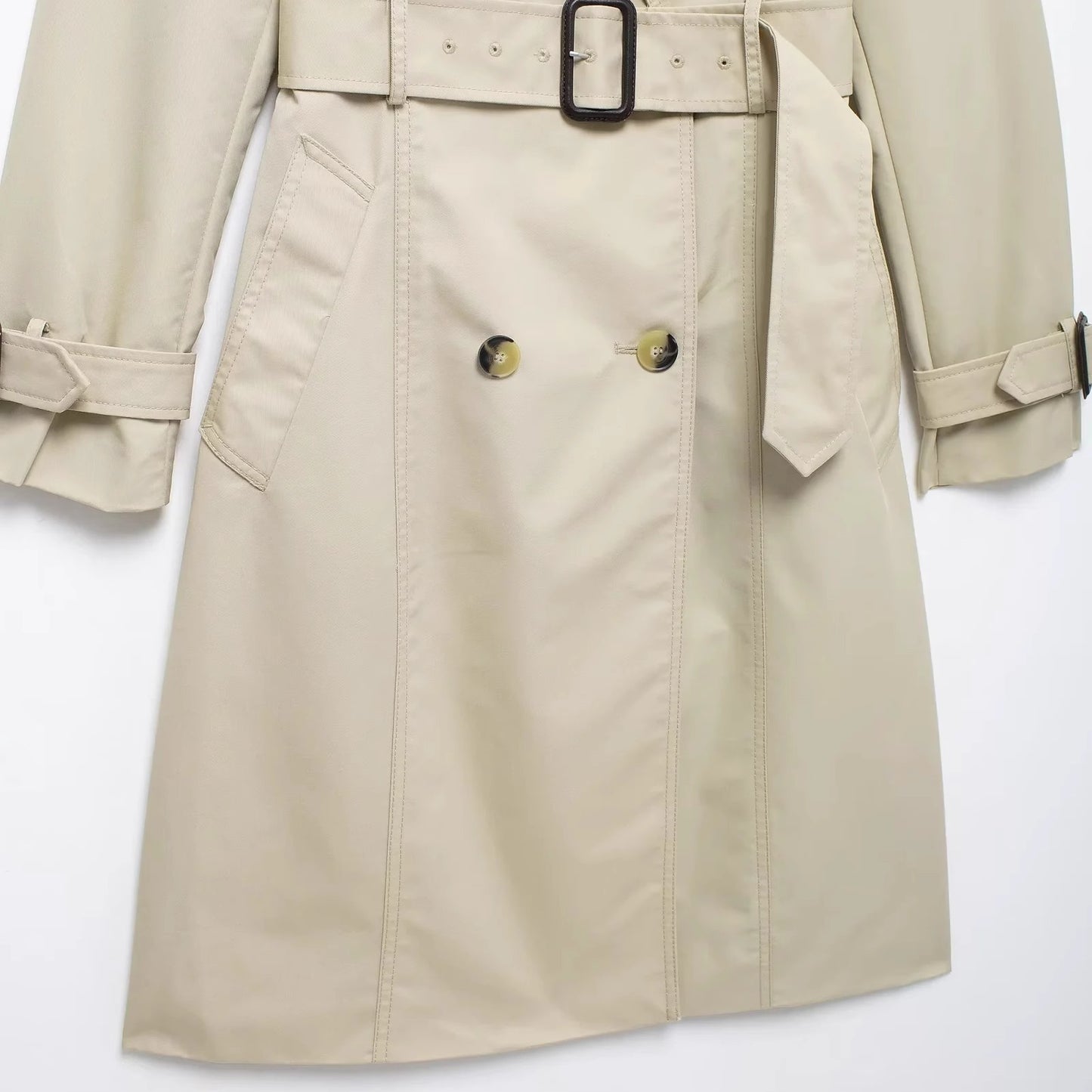 Retro dobbeltradet slim-fit langærmet revers alsidig trenchcoat