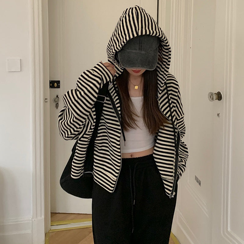 SpringAutumn Loose Long-sleeve Short Trendy Hooded Jacket