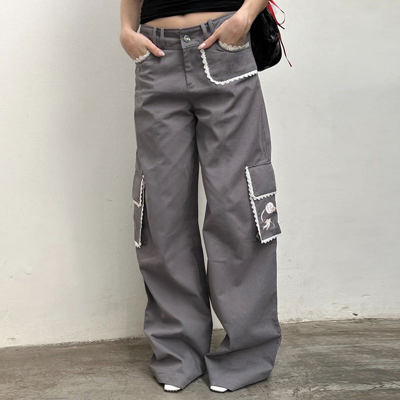 Women's French Contrasting Lace Loose Casual Pants