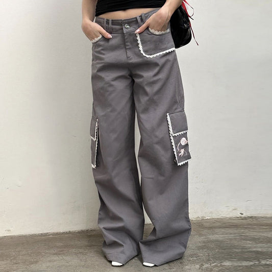 Women's French Contrasting Lace Loose Casual Pants