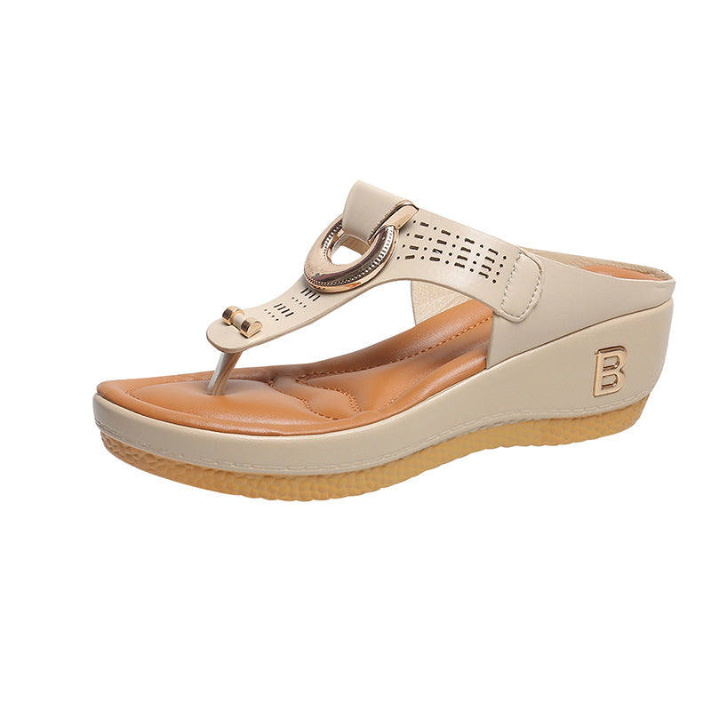 Women's Plus Size Round Toe Wedge Flip Flops