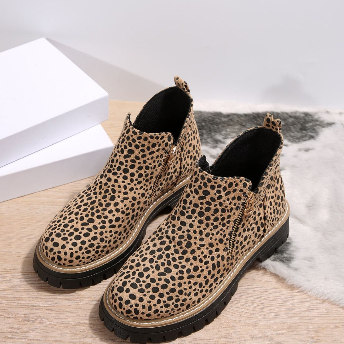 Leopard-Print Pointed-Toe Low-Top Fashion Boots For Women Versatile And Stylish
