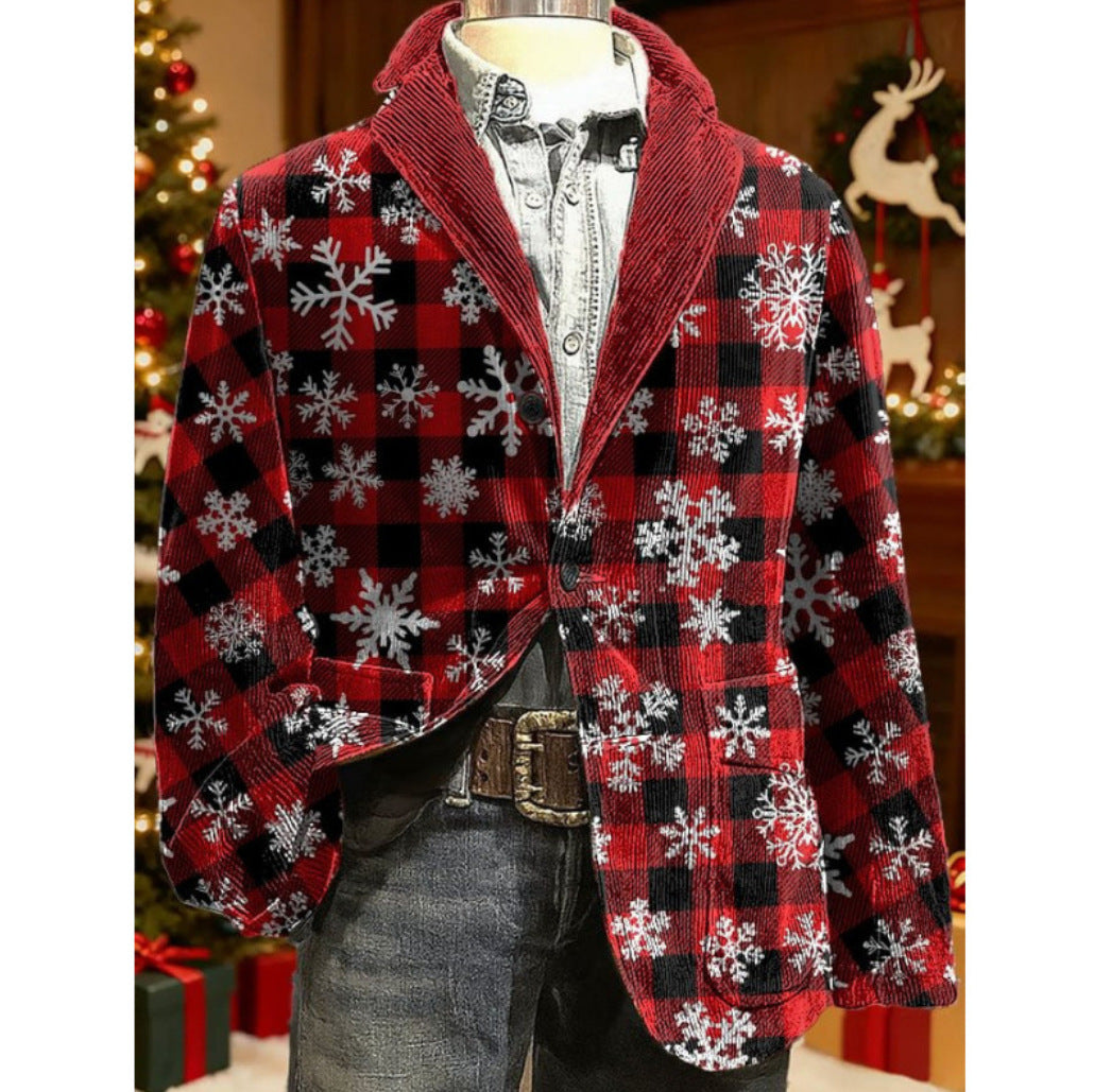 Notched-collar Christmas Plaid Autumnwinter Coat