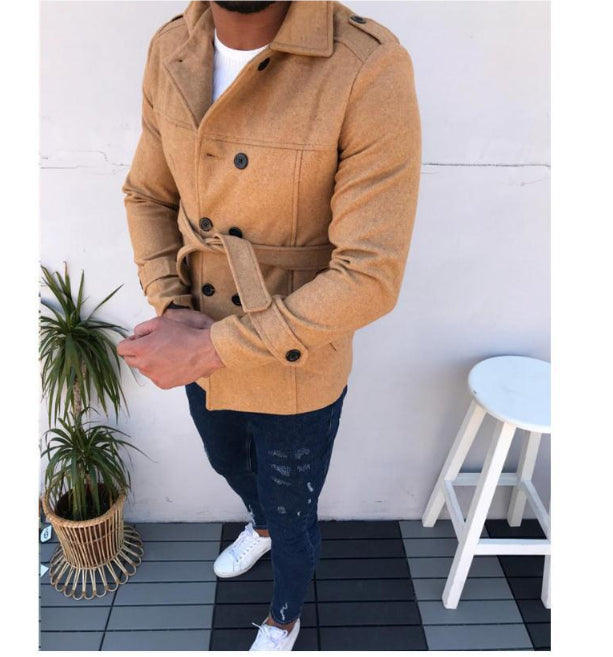 Double-breasted casual trench coat wool coat