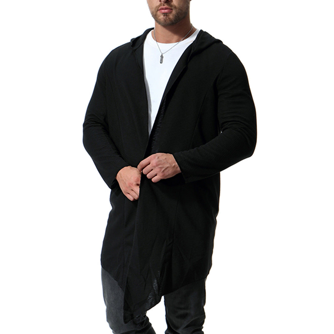 Mid-length Non-buckle Windbreaker Hooded Cloak Europe And America